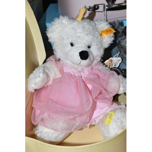 554 - THREE STEIFF BEARS/ SOFT TOYS IN SUITCASES AND ONE CARD BOX, comprising Lotte Teddy Bear Princess (1... 