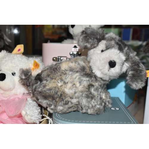 554 - THREE STEIFF BEARS/ SOFT TOYS IN SUITCASES AND ONE CARD BOX, comprising Lotte Teddy Bear Princess (1... 