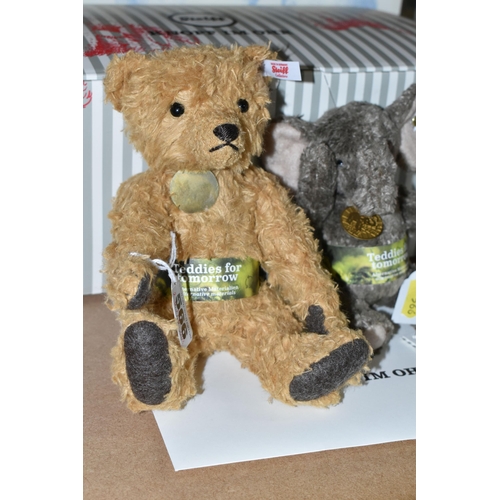 566 - A BOXED LIMITED EDITION STEIFF TEDDY FOR TOMORROW HANNA TEDDY BEAR NO. 006135 AND AN UNBOXED TEDDIES... 