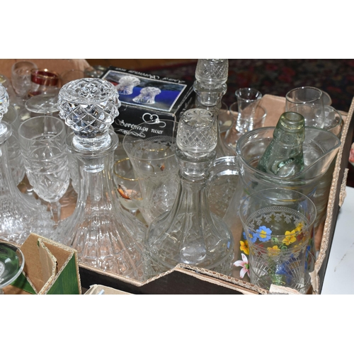 571 - FOUR BOXES AND LOOSE ORNAMENTS, CERAMICS AND GLASSWARE, to include assorted drinking glasses, plante... 