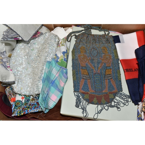 578 - TWO BOXES AND LOOSE VINTAGE CLOTHING, to include a large quantity of Victorian cotton and handmade l... 