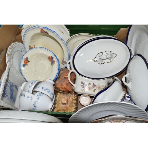 580 - FIVE BOXES AND LOOSE CERAMIC TEA AND DINNER WARE, ETC, to include thirty pieces of J & G Meakin 'Pop... 