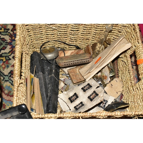 582 - FIVE BOXES OF LATE 19TH AND EARLY 20TH CENTURY MISCELLANEOUS SUNDRIES, to include a collection of gl... 