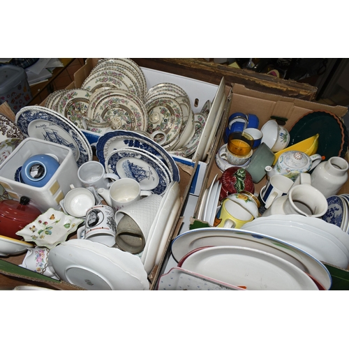 584 - FIVE BOXES OF DINNERWARE, to include an Alfred Meakin 'Bengal Tree' pattern dinner set, a pale blue ... 