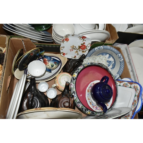 584 - FIVE BOXES OF DINNERWARE, to include an Alfred Meakin 'Bengal Tree' pattern dinner set, a pale blue ... 