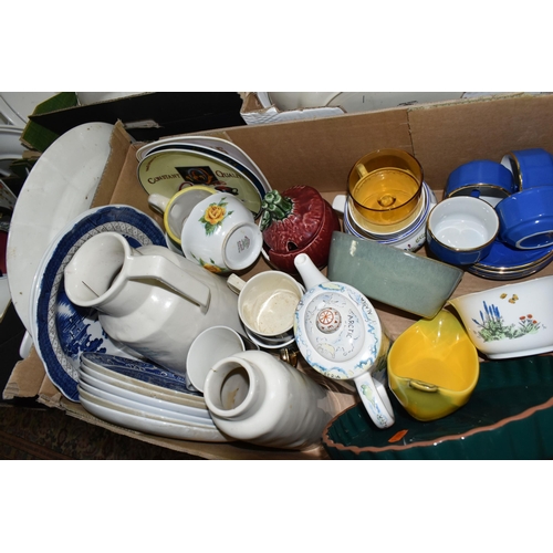 584 - FIVE BOXES OF DINNERWARE, to include an Alfred Meakin 'Bengal Tree' pattern dinner set, a pale blue ... 