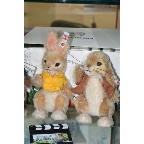 597 - A BOXED STEIFF LIMITED EDITION PETER RABBIT GIFT SET OF THREE CHARACTERS AND CLAPPER BOARD, (Peter R... 