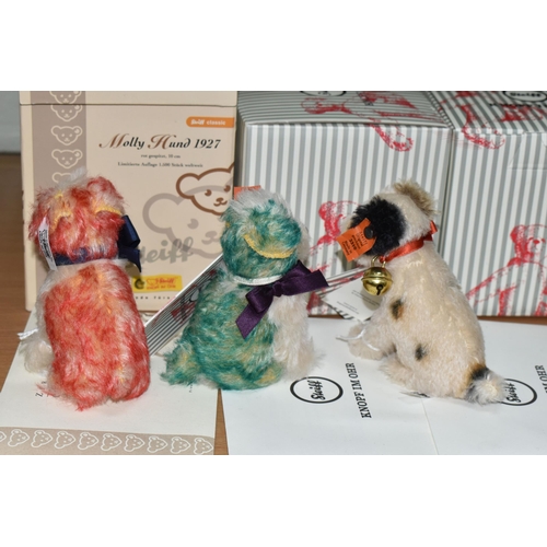 618 - THREE BOXED LIMITED EDITION MINIATURE STEIFF TEDDY BEARS, comprising 'Molly Dog 1927', 400964 red ti... 