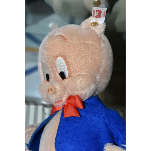 632 - A BOXED STEIFF LIMITED EDITION 'PORKY PIG', the character with pale pink mohair and cotton covering,... 