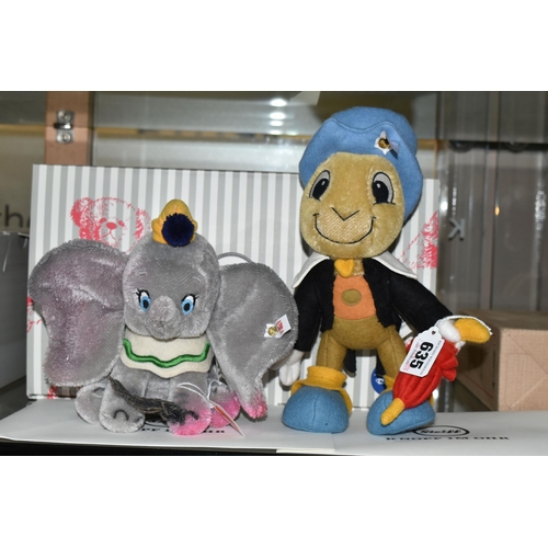 635 - TWO BOXED STEIFF LIMITED EDITION DISNEY CHARACTERS, comprising 'Jiminy Crickett', with mohair and wo... 