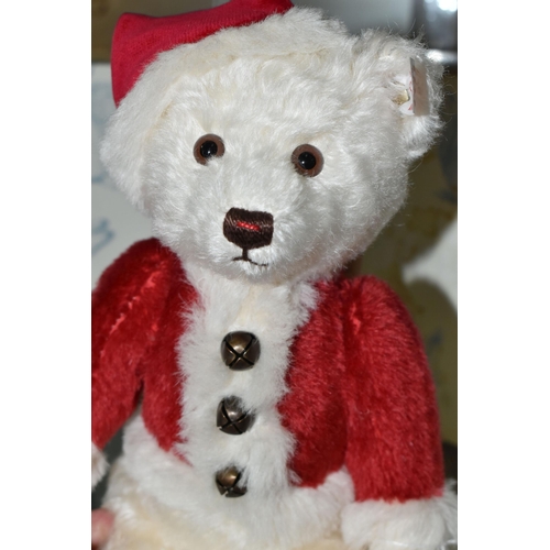 640 - A BOXED LIMITED EDITION STEIFF CHRISTMAS MUSICAL TEDDY BEAR, with red and white mohair and cotton, g... 