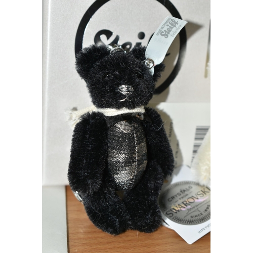 644 - TWO BOXED STEIFF SWAROVSKI CRYSTAL TEDDY BEAR KEY RINGS, in black and white with Swarovski crystal d... 