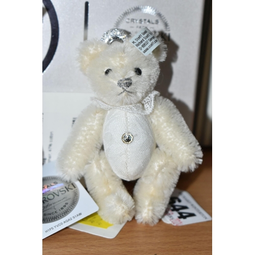 644 - TWO BOXED STEIFF SWAROVSKI CRYSTAL TEDDY BEAR KEY RINGS, in black and white with Swarovski crystal d... 