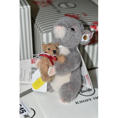 645 - TWO BOXED STEIFF LIMITED EDITION MICE WITH TEDDY BEARS, comprising Maggy Mouse with Teddy Bear no 00... 