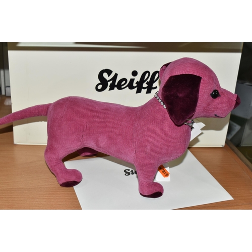 648 - A BOXED LIMITED EDITION STEIFF 'SELECTION DACHSHUND ROMEO', with a pink-mauve cotton corduroy coveri... 