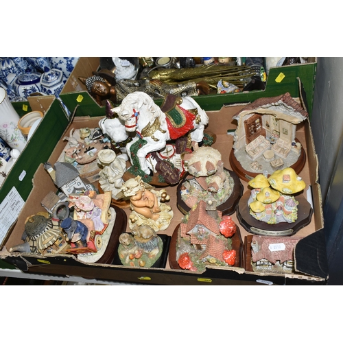 652 - FOUR BOXES OF CERAMICS AND ORNAMENTS, to include a large quantity of blue and white ginger jars and ... 