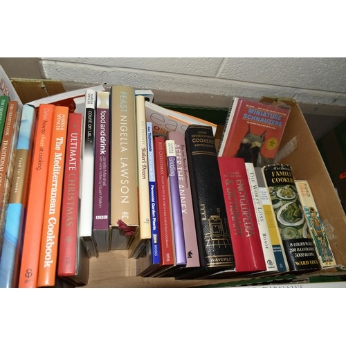 653 - THREE BOXES OF BOOKS AND CDS, to include over thirty assorted hardback novels and a collection of ap... 