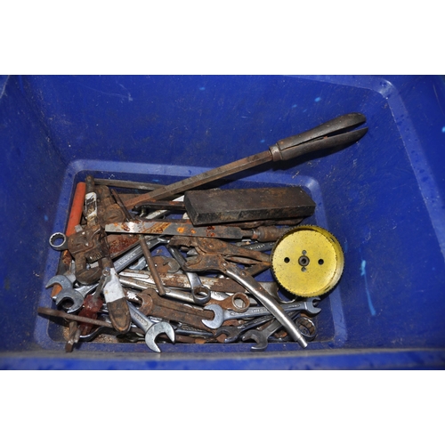 1060 - THREE TRAYS CONTAINING TOOLS including a Spencer Franklin lever pump, a centre square, a Rabone and ... 