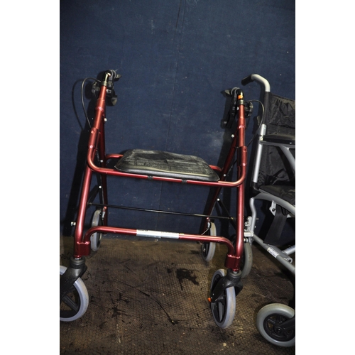 1070 - AN ENIGMA FOLDING WHEELCHAIR with footrests and carry bag along with an Aidapt travelator (2)