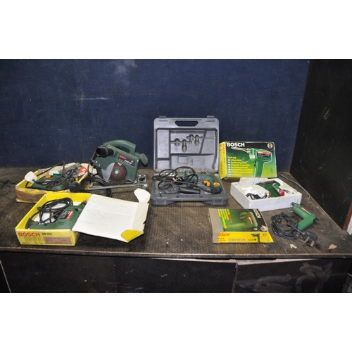 1082 - A COLLECTION OF SIX BOSCH POWER TOOLS comprising of a CSB-470-RLE drill in case, a SB350 jigsaw, a P... 