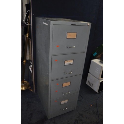 1089 - A VINTAGE METAL FOUR DRAWER FILING CABINET with key, badged Sankey Sheldon height 132cm