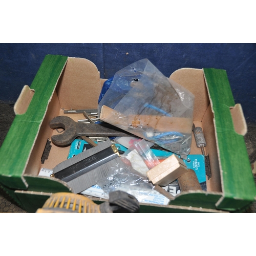 1097 - A TRAY CONTAINING TOOLS AND A SMALL FOLDING WORK BENCH including a Knight Taylor KT150 petrol batter... 