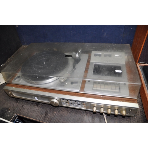 1102 - THREE MID-CENTURY MUSIC CENTRES (SPARES OR REPAIRS) comprising of a Toshiba SM3100, a Realistic 13-1... 