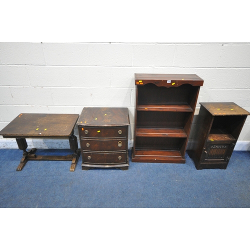 1199 - A MID CENTURY STEPPED BOOKCASE, fitted with two cupboard doors, one glazed door and a fall front doo... 