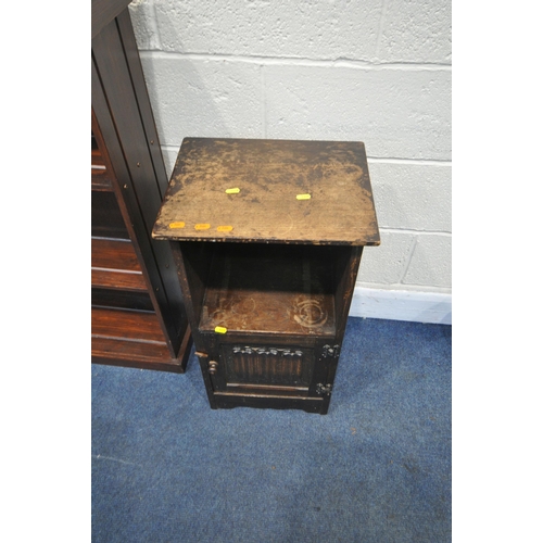 1199 - A MID CENTURY STEPPED BOOKCASE, fitted with two cupboard doors, one glazed door and a fall front doo... 