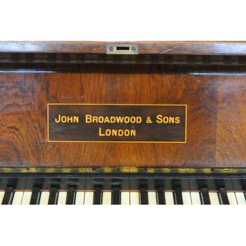 1200 - A JOHN BROADWOOD AND SONS WALNUT AND MARQUETRY INLAID OVERSTRUNG UPRIGHT PIANO, serial number 68065,... 