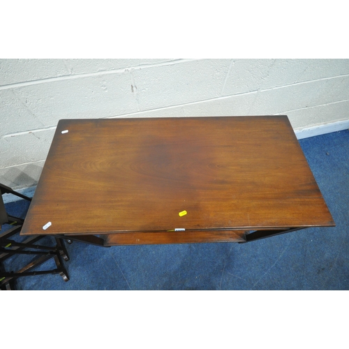 1220 - A 20TH CENTURY MAHOGANY SIDE TABLE, with repeating pattern to frieze, on square tapered legs, united... 