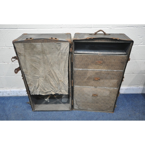 1224 - AN UNBRANDED BLACK VINTAGE WARDROBE TRUNK, width 58cm x depth 62cm x height 108cm (condition report:... 