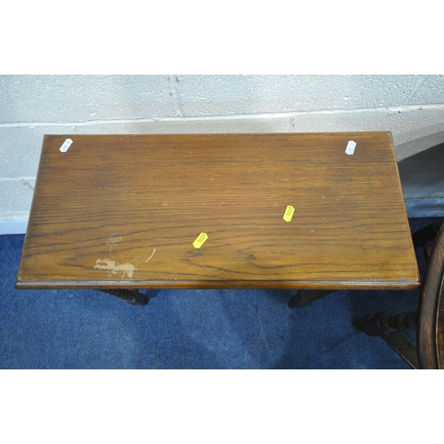 1227 - A 20TH CENTURY OAK OVAL BARLEY TWIST GATE LEG TABLE, open width 117cm x closed width 42cm x depth 89... 