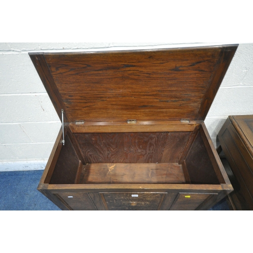 1233 - A 20TH CENTURY OAK BLANKET CHEST, width 92cm x depth 45cm x height 67cm, a two tier drop leaf table,... 