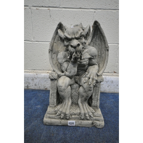 1331 - A MODERN COMPOSITE GROTESQUE FIGURE, seated on a throne, width 30cm x depth 20cm x height 48cm (cond... 