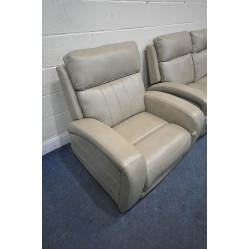 1332 - A LEATHER UPHOLSTERED TWO PIECE LOUNGE SUITE, comprising a two seater electric reclining sofa, lengt... 