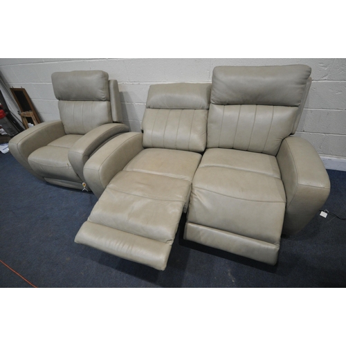 1332 - A LEATHER UPHOLSTERED TWO PIECE LOUNGE SUITE, comprising a two seater electric reclining sofa, lengt... 