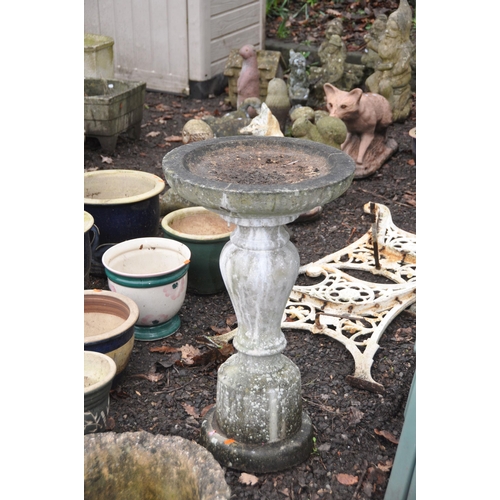 1011 - A MODERN COMPOSITE BIRD BATH 75cm high, a Milk Marketing Board aluminium milk churn, a Guinness ice ... 