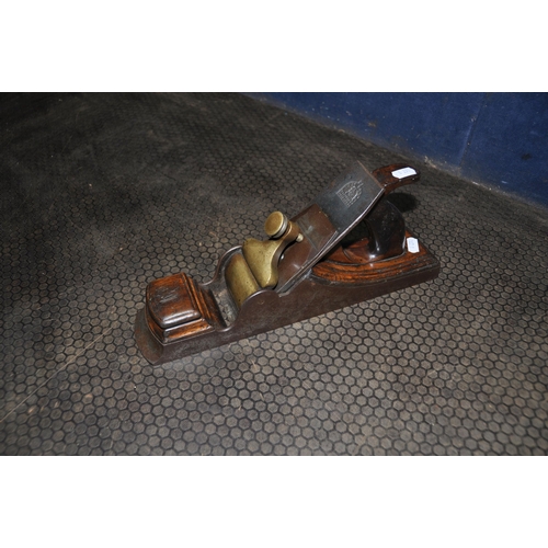 1051 - A VINTAGE STEEL FOOTED SMOOTHING PLANE with wooden body with J.Davidson stamped in two places, a Rob... 