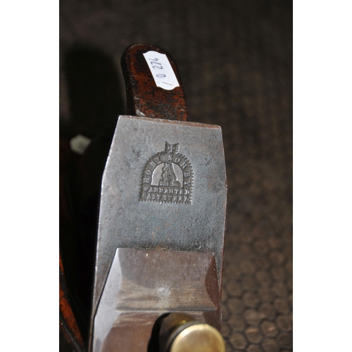 1051 - A VINTAGE STEEL FOOTED SMOOTHING PLANE with wooden body with J.Davidson stamped in two places, a Rob... 