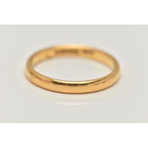 13 - A 22CT YELLOW GOLD WEDDING RING, designed as a plain polished court shape cross section band, approx... 