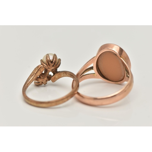 19 - TWO 9CT GOLD RINGS, the first a shell cameo ring, hallmarked 9ct Birmingham, ring size Q leading edg... 