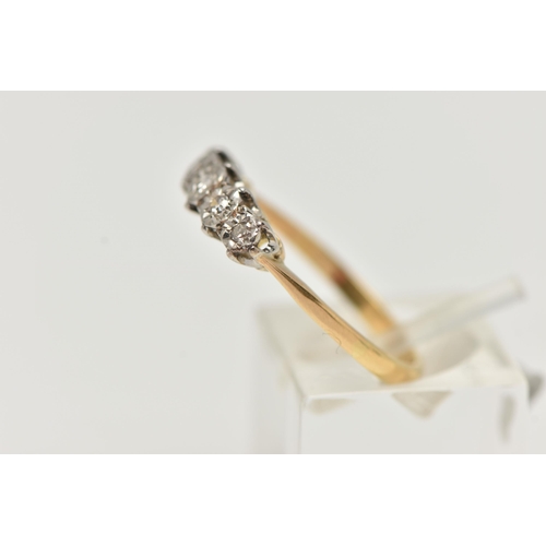 2 - A FIVE STONE DIAMOND RING, five single cut diamonds in a white metal illusion setting leading on to ... 