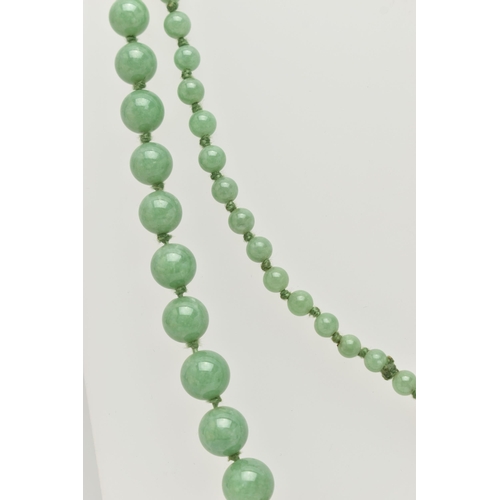 34 - A JADE BEAD NECKLACE, designed as a graduated row of spherical beads measuring approximately 5mm to ... 