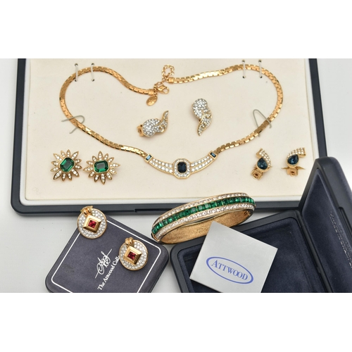 110 - A SELECTION OF 'ATTWOOD' COSTUME JEWELLERY, to include a boxed hinged bangle set with colourless and... 