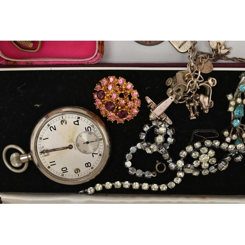 119 - ASSORTED JEWELLERY, to include a white metal charm bracelet with charms, fitted with a spring clasp,... 