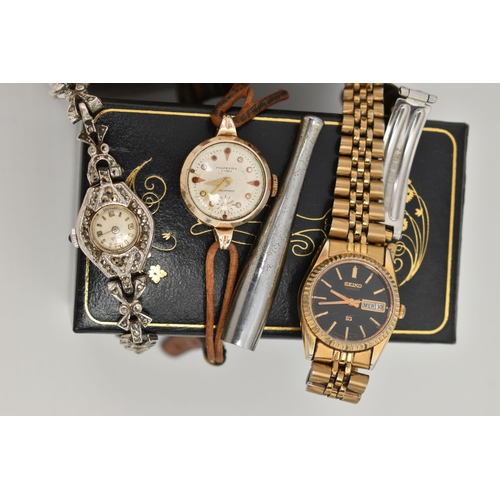 121 - AN ASSORTMENT OF WRISTWATCHES, seven wristwatches, names to include Seiko, Ingersoll, Incabloc and E... 