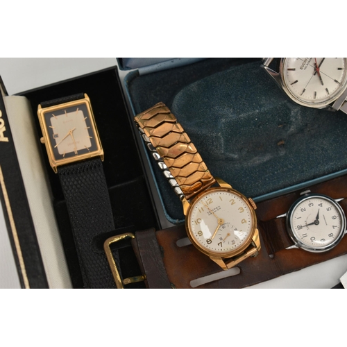 122 - A GROUP OF GENTS WRISTWATCHES, to include a boxed 'Everite Helmsman', a 'Sicura 17 jewels' watch on ... 