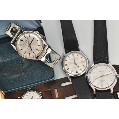 122 - A GROUP OF GENTS WRISTWATCHES, to include a boxed 'Everite Helmsman', a 'Sicura 17 jewels' watch on ... 