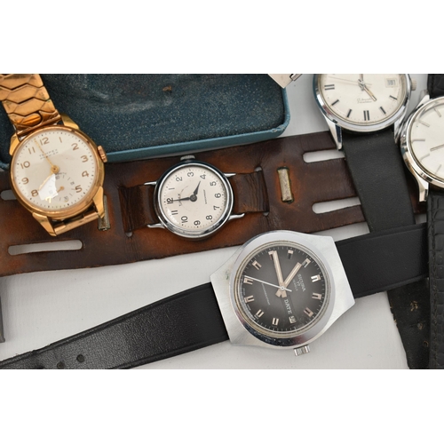 122 - A GROUP OF GENTS WRISTWATCHES, to include a boxed 'Everite Helmsman', a 'Sicura 17 jewels' watch on ... 